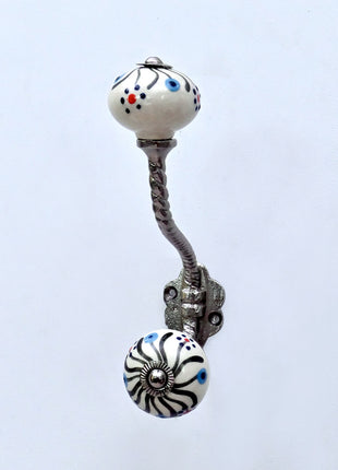 Black Swirl Pattern Ceramic Knob With Metal Wall Hanger