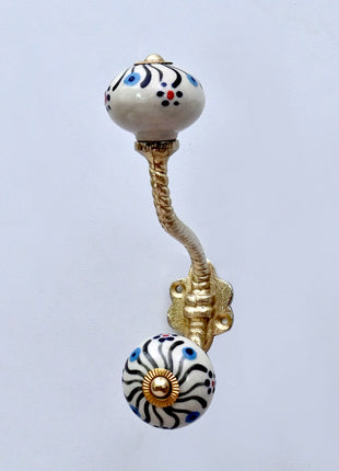 Black Swirl Pattern Ceramic Knob With Metal Wall Hanger