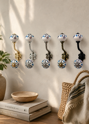 Black Swirl Pattern Ceramic Knob With Metal Wall Hanger