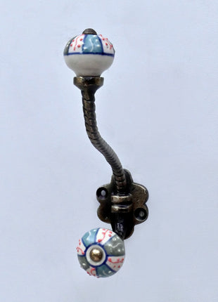 Multicolor Geometric Floral Pattern Ceramic Knob With Metal Wall Hanger