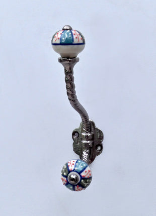 Multicolor Geometric Floral Pattern Ceramic Knob With Metal Wall Hanger