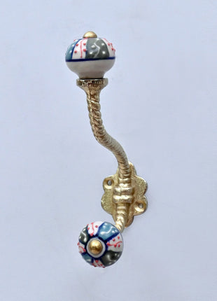 Multicolor Geometric Floral Pattern Ceramic Knob With Metal Wall Hanger