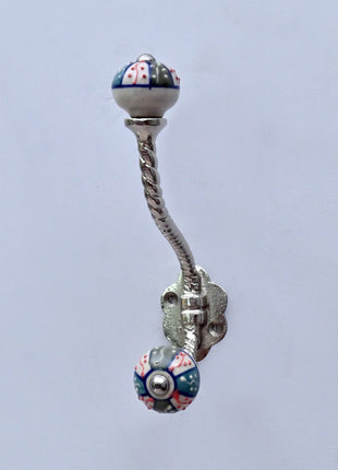Multicolor Geometric Floral Pattern Ceramic Knob With Metal Wall Hanger