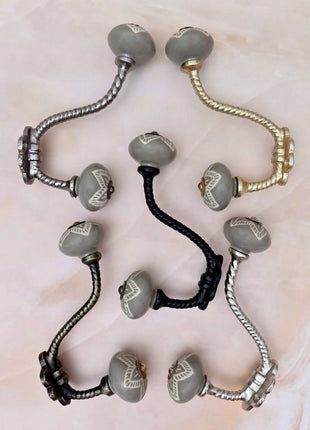 Gray Color Design Ceramic Knob With Metal Wall Hanger