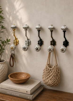 Gray Color Design Ceramic Knob With Metal Wall Hanger