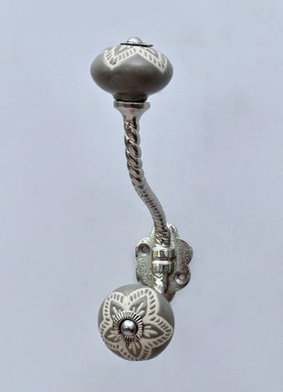 Gray Color Design Ceramic Knob With Metal Wall Hanger