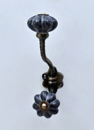 Rustic Grey Speckled Ceramic Knob With Metal Wall Hanger