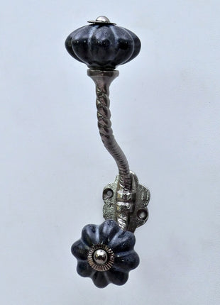 Rustic Grey Speckled Ceramic Knob With Metal Wall Hanger