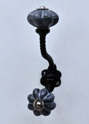Rustic Grey Speckled Ceramic Knob With Metal Wall Hanger
