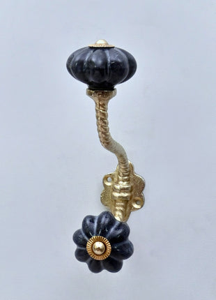 Rustic Grey Speckled Ceramic Knob With Metal Wall Hanger