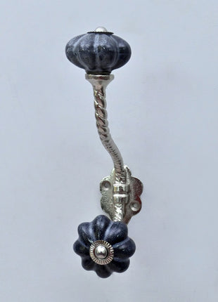 Rustic Grey Speckled Ceramic Knob With Metal Wall Hanger