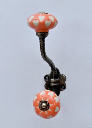 White Heart Motif Ceramic Knob With Metal Wall Hanger