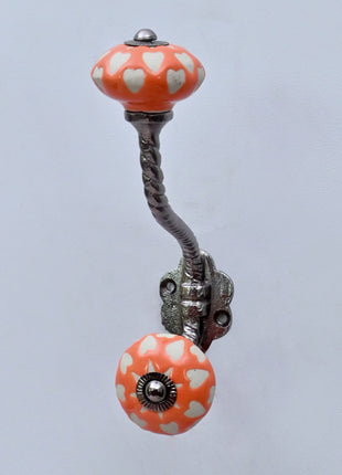 White Heart Motif Ceramic Knob With Metal Wall Hanger