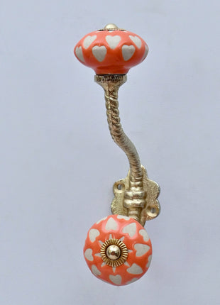 White Heart Motif Ceramic Knob With Metal Wall Hanger