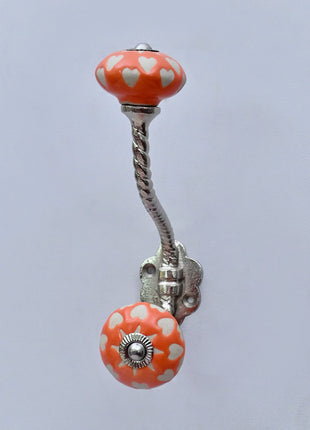 White Heart Motif Ceramic Knob With Metal Wall Hanger
