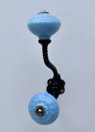 Turquoise Ceramic Knob With Metal Wall Hanger