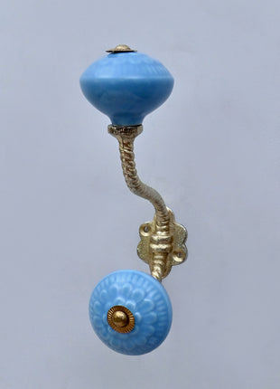 Turquoise Ceramic Knob With Metal Wall Hanger
