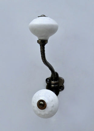 White Ceramic Knob With Metal Wall Hanger