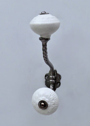 White Ceramic Knob With Metal Wall Hanger