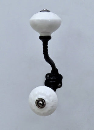 White Ceramic Knob With Metal Wall Hanger