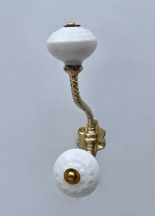 White Ceramic Knob With Metal Wall Hanger