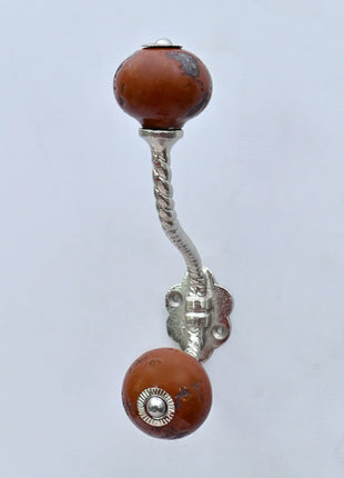 Rustic Mottled Brown Ceramic Knob With Metal Wall Hanger