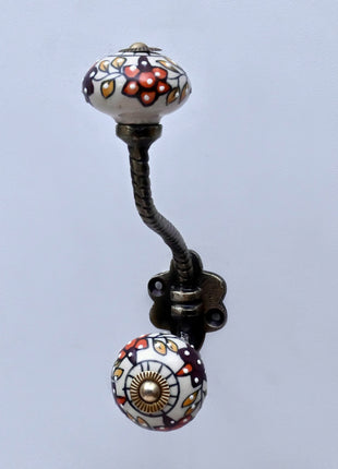 Floral Painted Ceramic Knob With Metal Wall Hanger