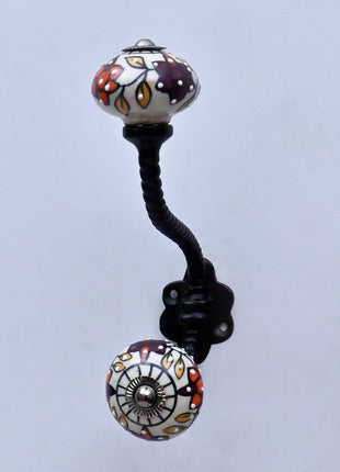 Floral Painted Ceramic Knob With Metal Wall Hanger