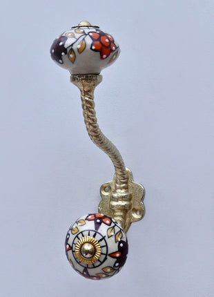 Floral Painted Ceramic Knob With Metal Wall Hanger