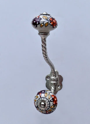 Floral Painted Ceramic Knob With Metal Wall Hanger