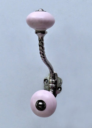 Solid Blush Pink Ceramic Knob With Metal Wall Hanger