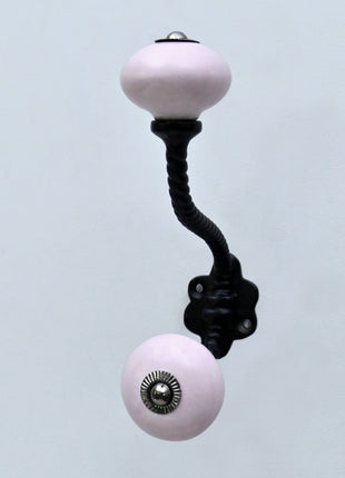 Solid Blush Pink Ceramic Knob With Metal Wall Hanger