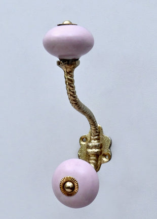 Solid Blush Pink Ceramic Knob With Metal Wall Hanger