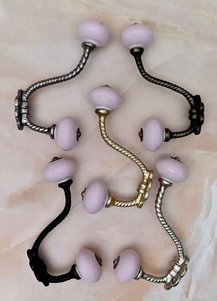 Solid Blush Pink Ceramic Knob With Metal Wall Hanger