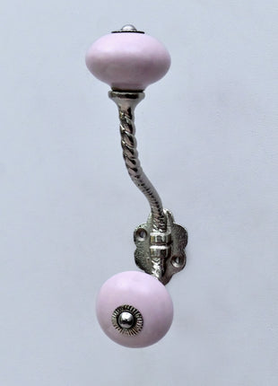 Solid Blush Pink Ceramic Knob With Metal Wall Hanger