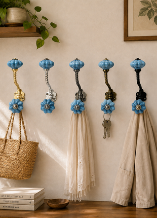 Speckled Sage Green Ceramic Knob With Metal Wall Hanger