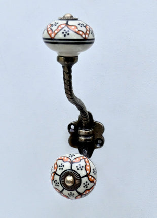 Black Hand-Painted Ceramic Knob With Metal Wall Hanger