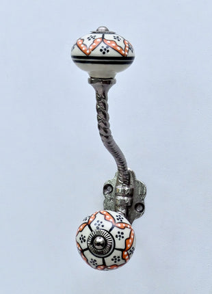 Black Hand-Painted Ceramic Knob With Metal Wall Hanger