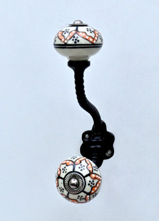 Black Hand-Painted Ceramic Knob With Metal Wall Hanger