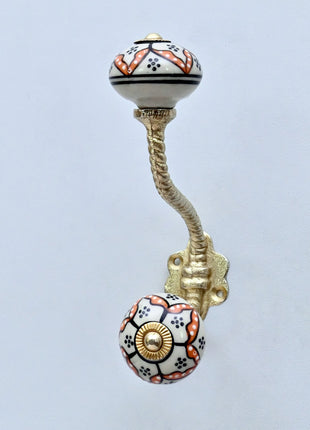Black Hand-Painted Ceramic Knob With Metal Wall Hanger