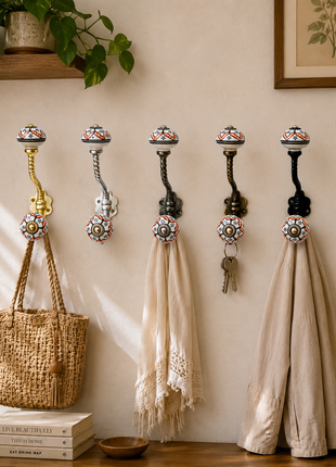 Black Hand-Painted Ceramic Knob With Metal Wall Hanger