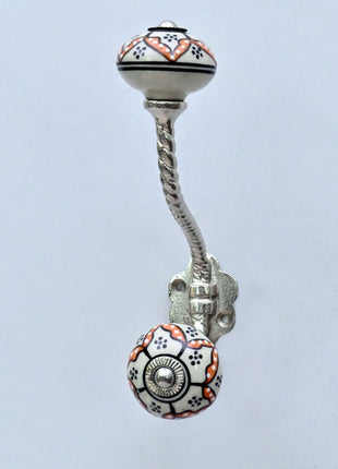 Black Hand-Painted Ceramic Knob With Metal Wall Hanger