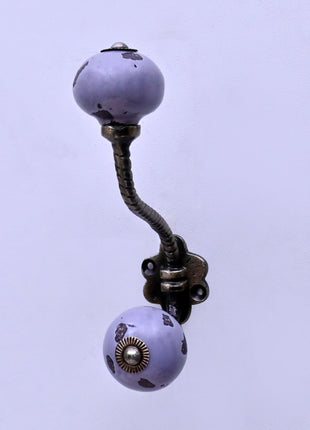 Mottled Lavender Purple Ceramic Knob With Metal Wall Hanger