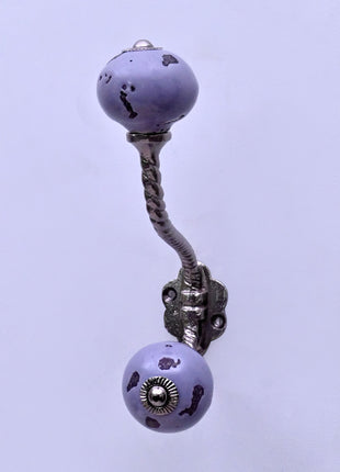 Mottled Lavender Purple Ceramic Knob With Metal Wall Hanger