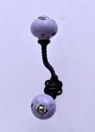 Mottled Lavender Purple Ceramic Knob With Metal Wall Hanger