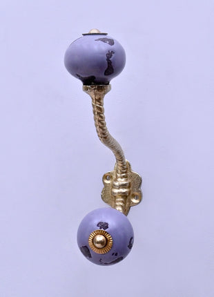 Mottled Lavender Purple Ceramic Knob With Metal Wall Hanger