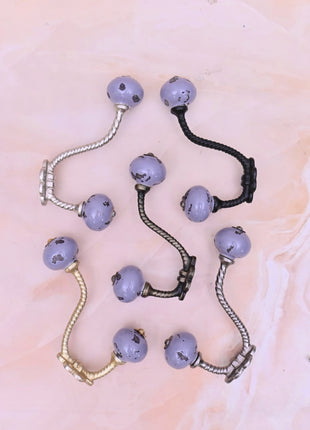 Mottled Lavender Purple Ceramic Knob With Metal Wall Hanger