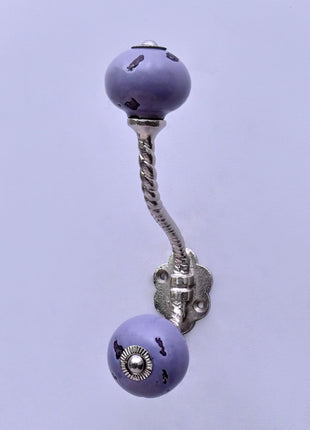 Mottled Lavender Purple Ceramic Knob With Metal Wall Hanger