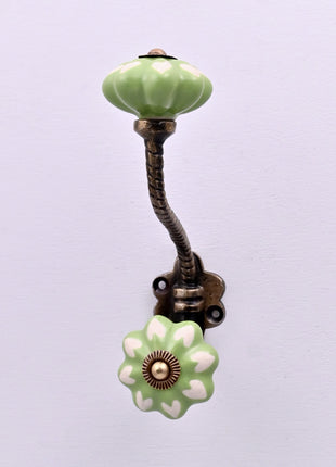 Heart Shape on Light Green Ceramic Knob With Metal Wall Hanger