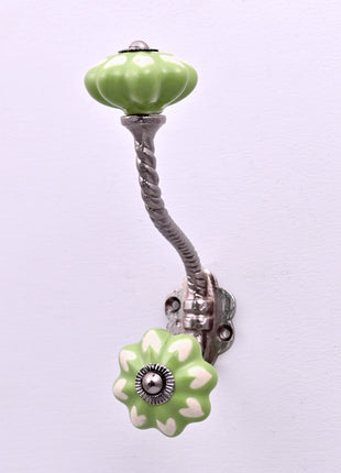 Heart Shape on Light Green Ceramic Knob With Metal Wall Hanger